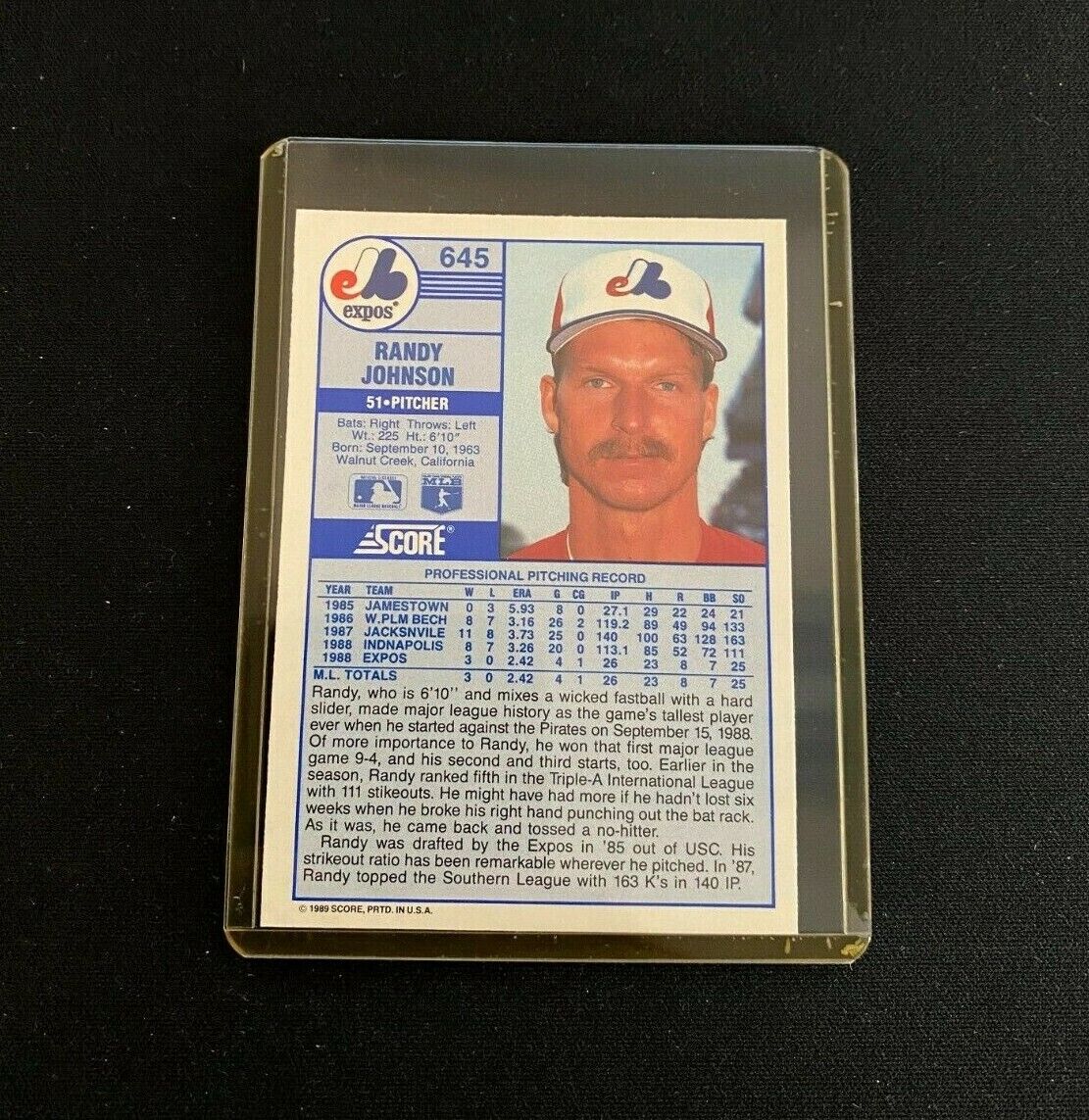 1989 Score Randy Johnson Rookie Card (GREAT CONDITION!)