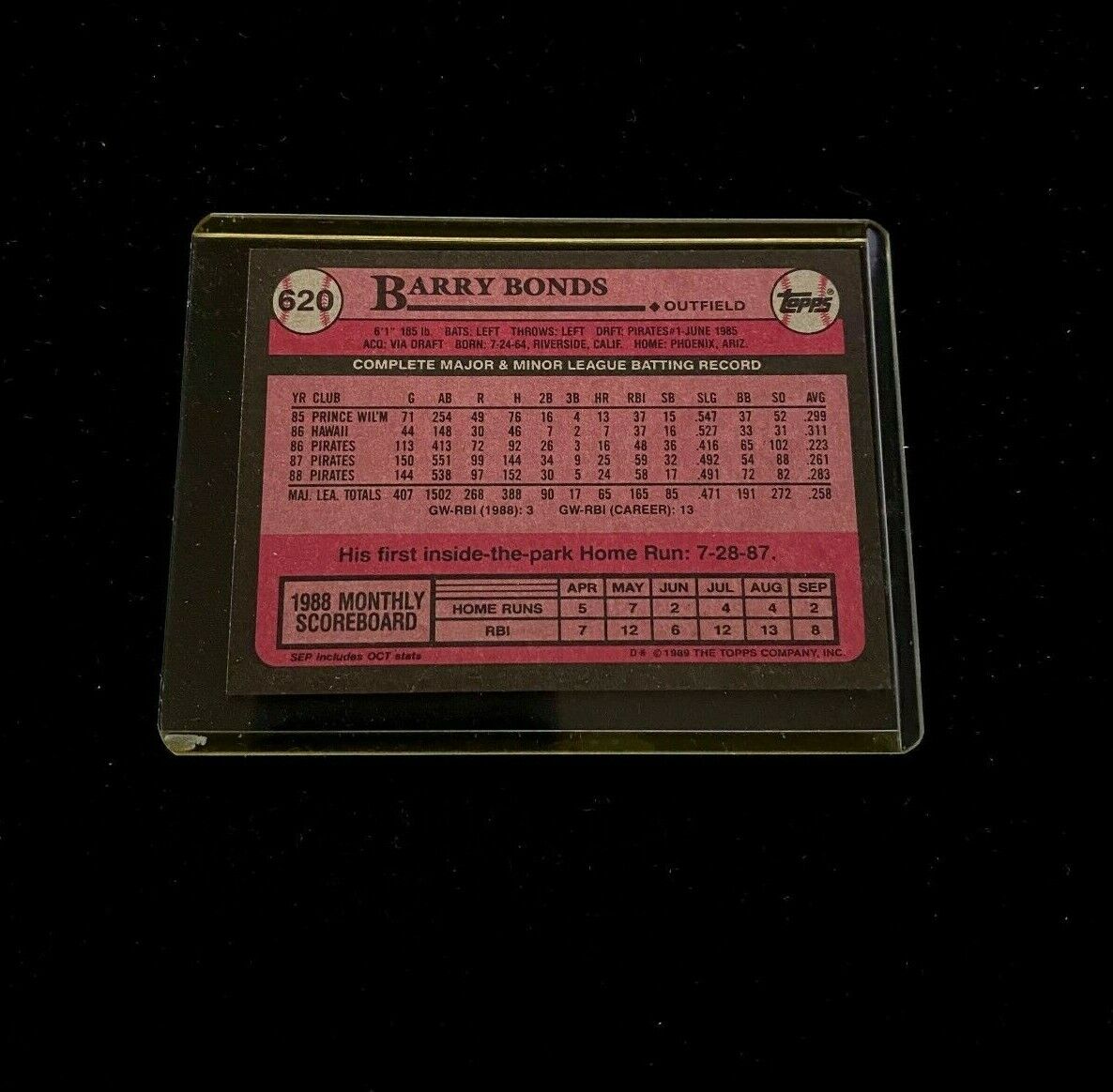 1989 Topps Barry Bonds Baseball Card! (GREAT CONDITION!)