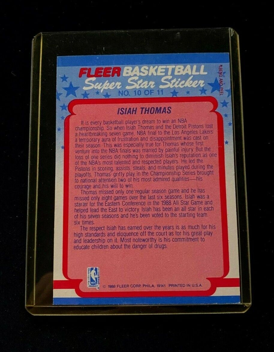 1988 Fleer Isiah Thomas Super Star Sticker Card