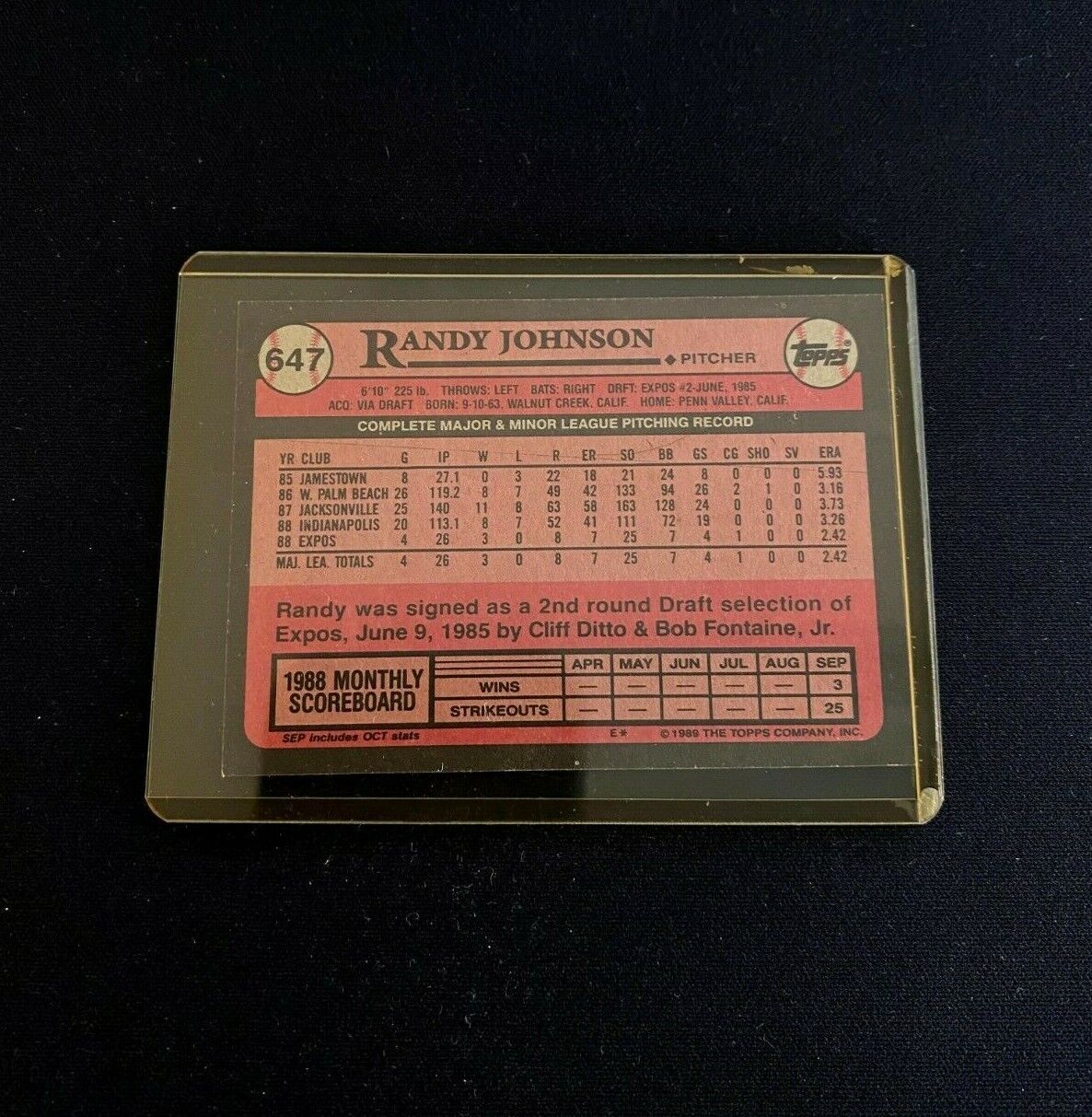 1989 Topps Randy Johnson Rookie Card (GREAT CONDITION!)